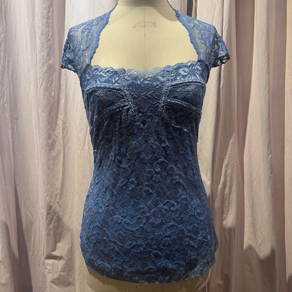 Rare Ann Ferriday Large Seamed Cup Crossdye Stretch Lace Sweetheart Top